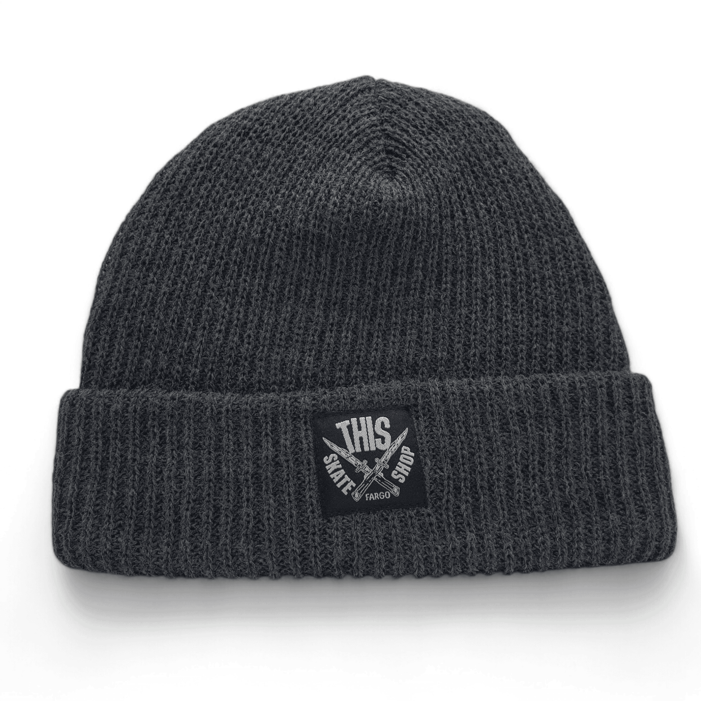 THIS Skateshop | Knit Beanie - Grey / Black Patch