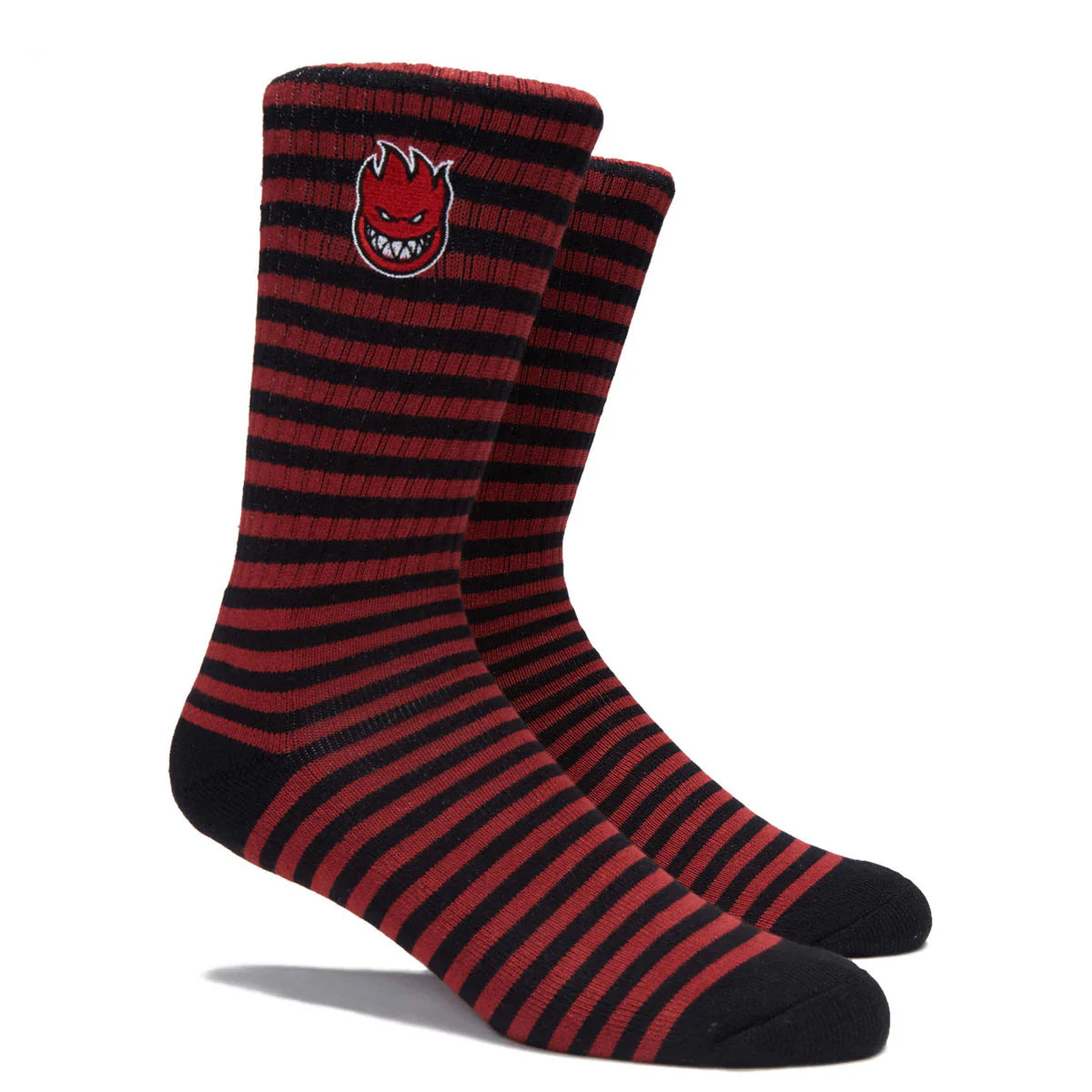 Spitfire | Big Head Fill Stripe EMB Crew Sock - Black/Dark Red