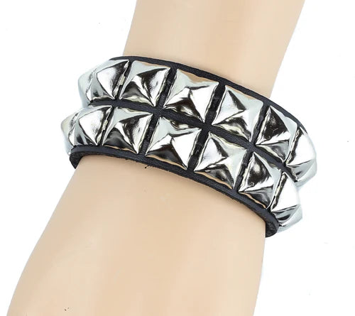 Funk Plus | Leather Two Row Pyramid Snap Bracelet