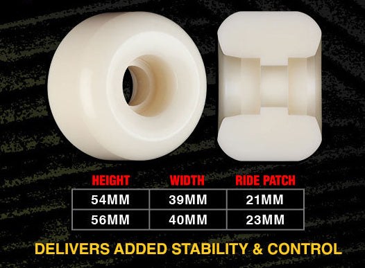 Bones V8 Double Wides skateboard wheels with product details on a black background