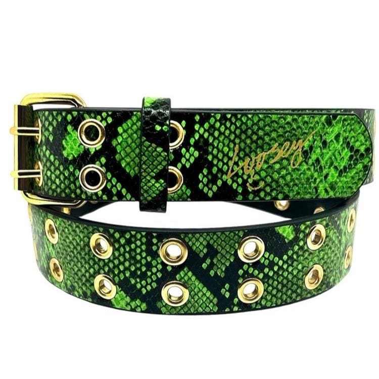 Loosey | Snake Skin Grommet Belt - Green