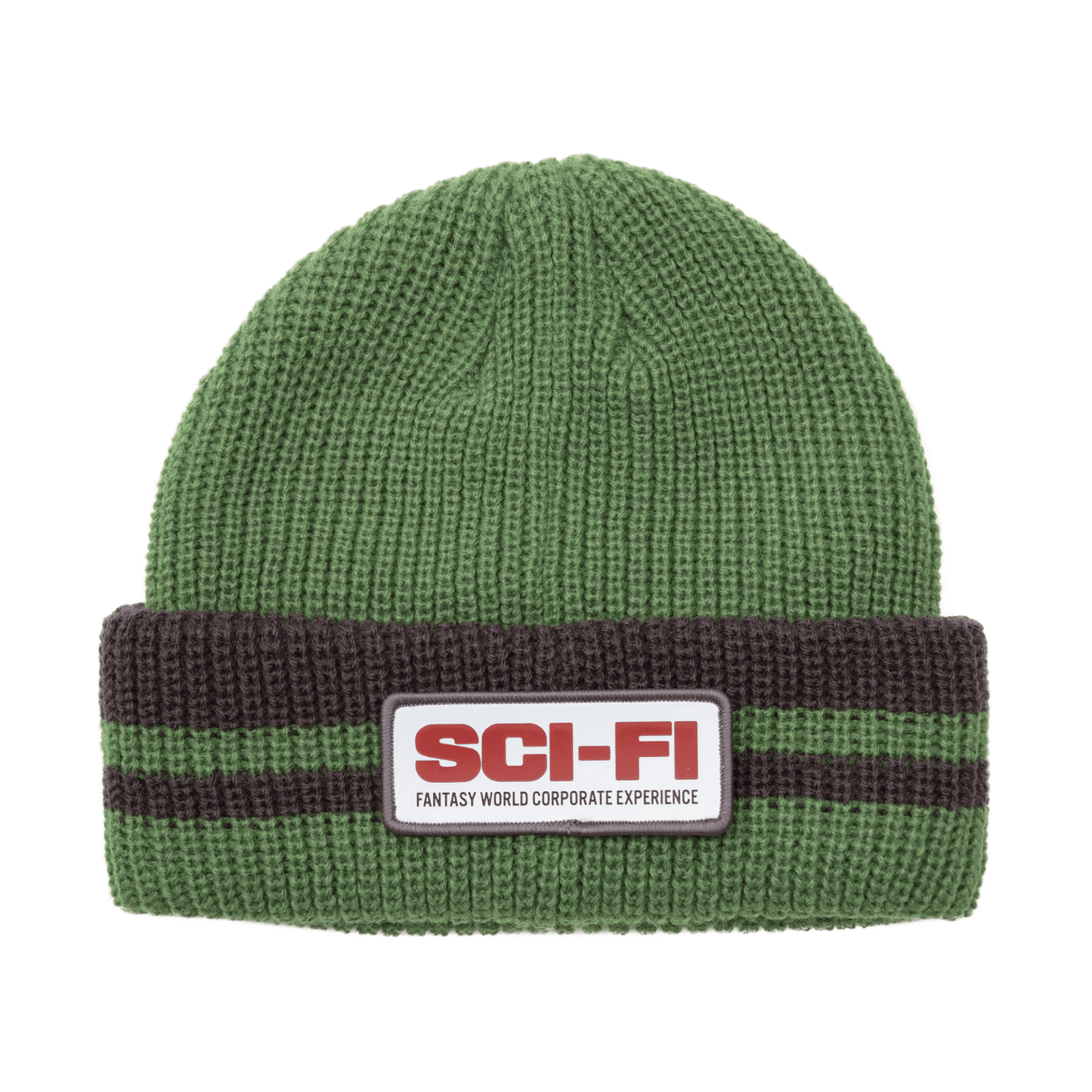 Sci-Fi Fantasy | Reflective Patch Striped Beanie - Olive/Grey