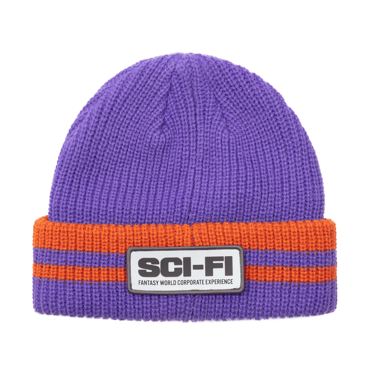Sci-Fi Fantasy | Reflective Patch Striped Beanie - Purple/Orange