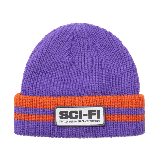 Sci-Fi Fantasy | Reflective Patch Striped Beanie - Purple/Orange