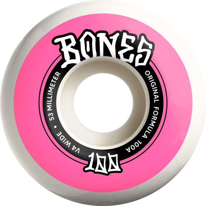 Bones | 100's - 53mm/100a Original Formula V4 Wides - White/Pink