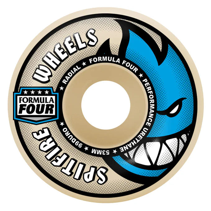 Spitfire | 53mm/99a Formula Four Wheels Radials - Natural/Blue
