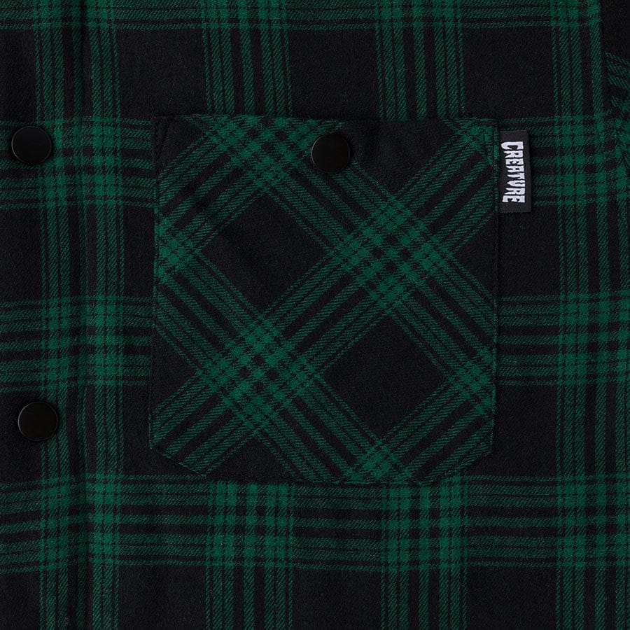 Creature | Bonehead Flame Hooded Flanel Jacket - Black/Green