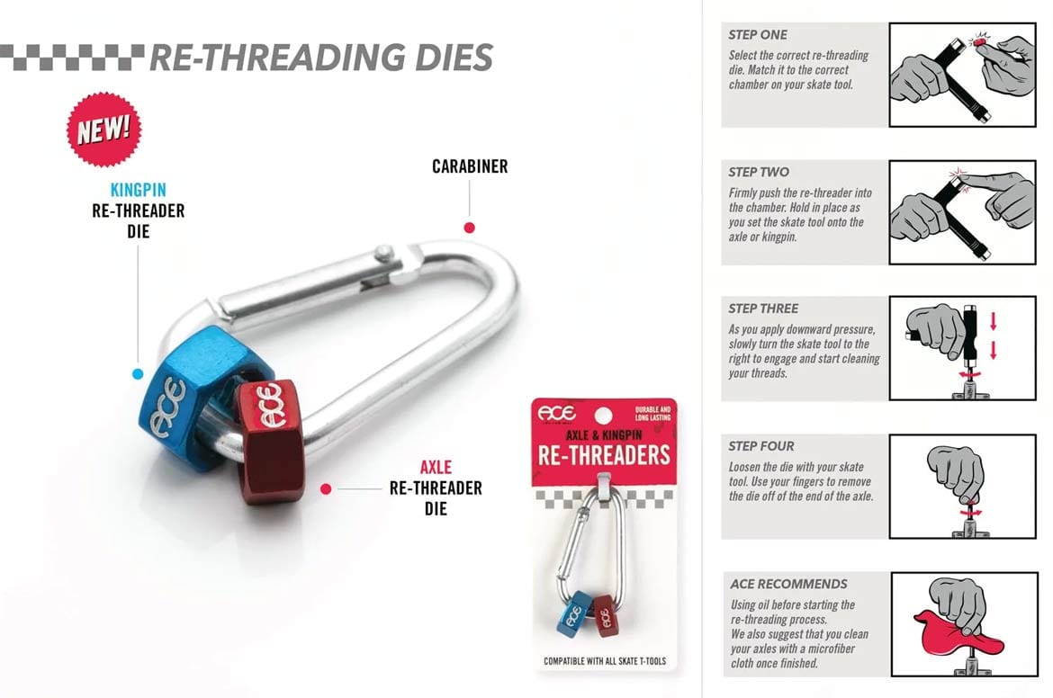 Ace | Axle/Kingpin Rethreader Nuts (Fits In Any Skate Tool)