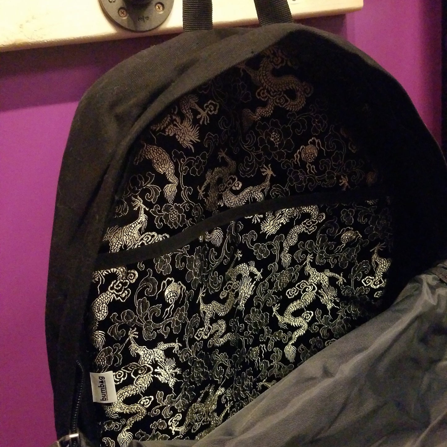 Bumbag | Black - Dragon Pattern Inside Backpack