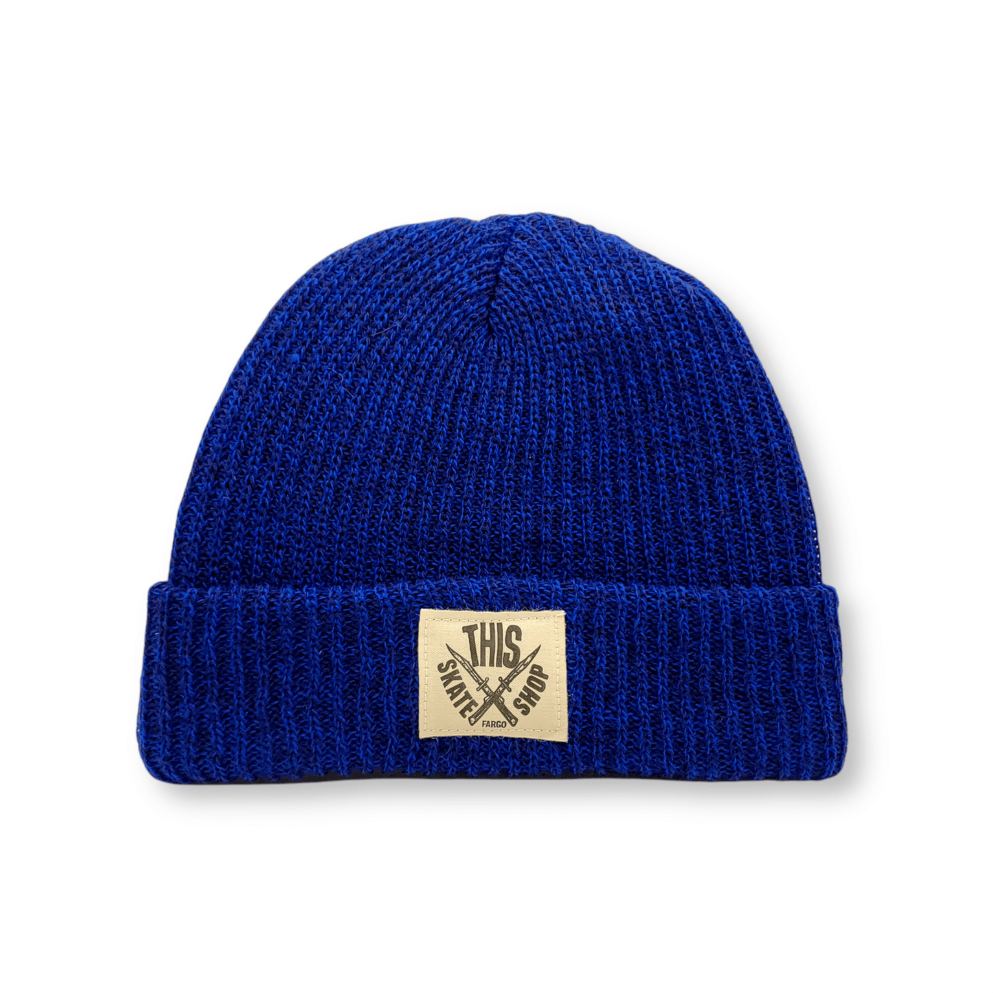 THIS Skateshop | Knit Beanie - Blue/Black Marl White Patch