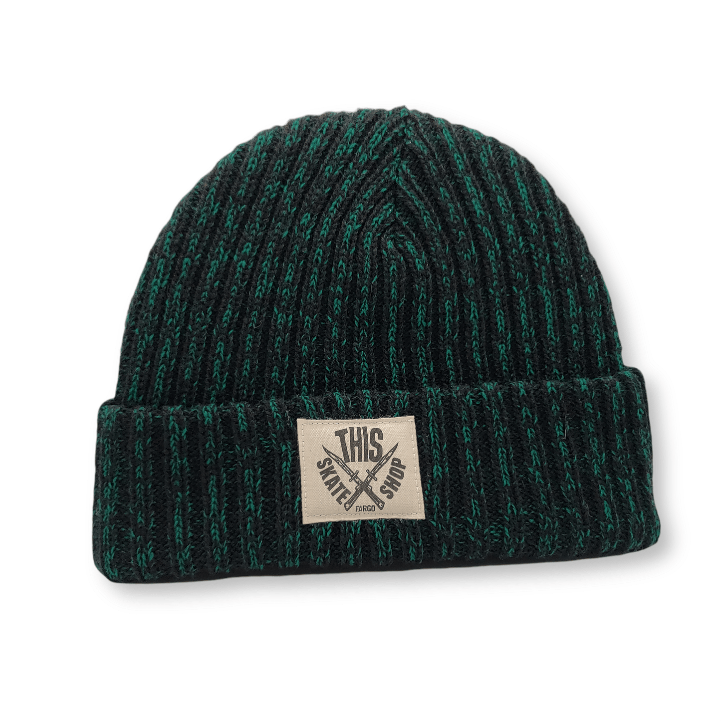 THIS Skateshop | Korea Marl Knit Beanie - Green/Black - White Patch