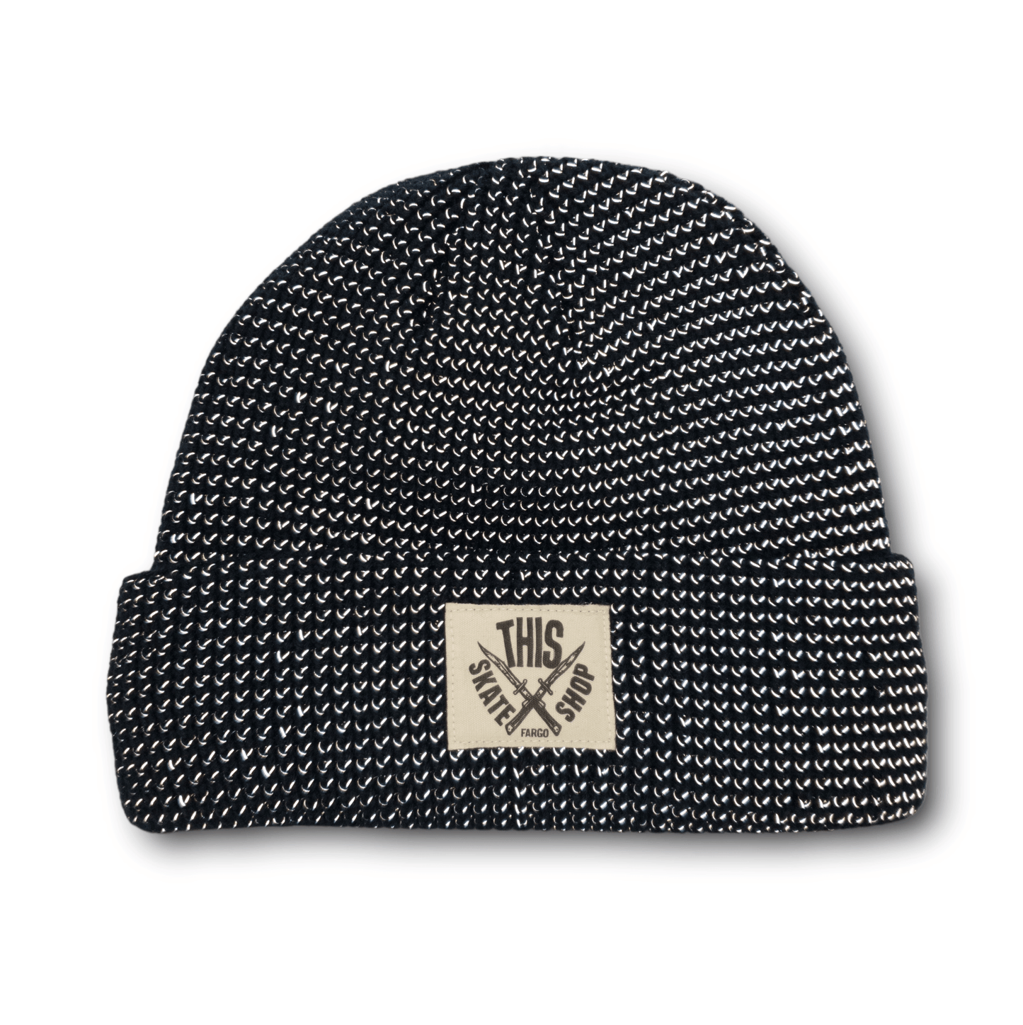 THIS Skateshop | Knit Beanie - Reflective Navy/White Patch