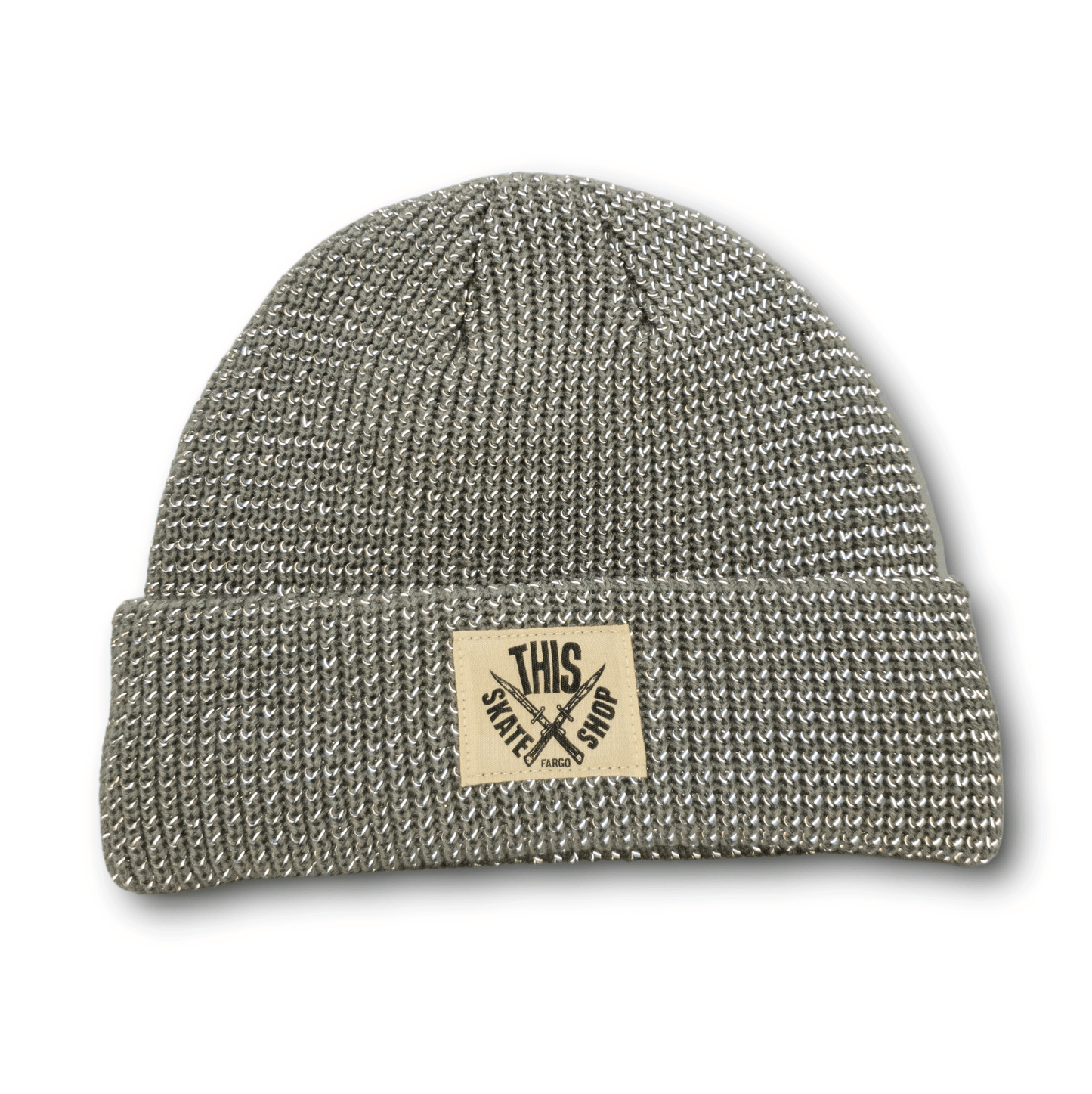 THIS Skateshop | Knit Beanie - Reflective Grey/White Patch