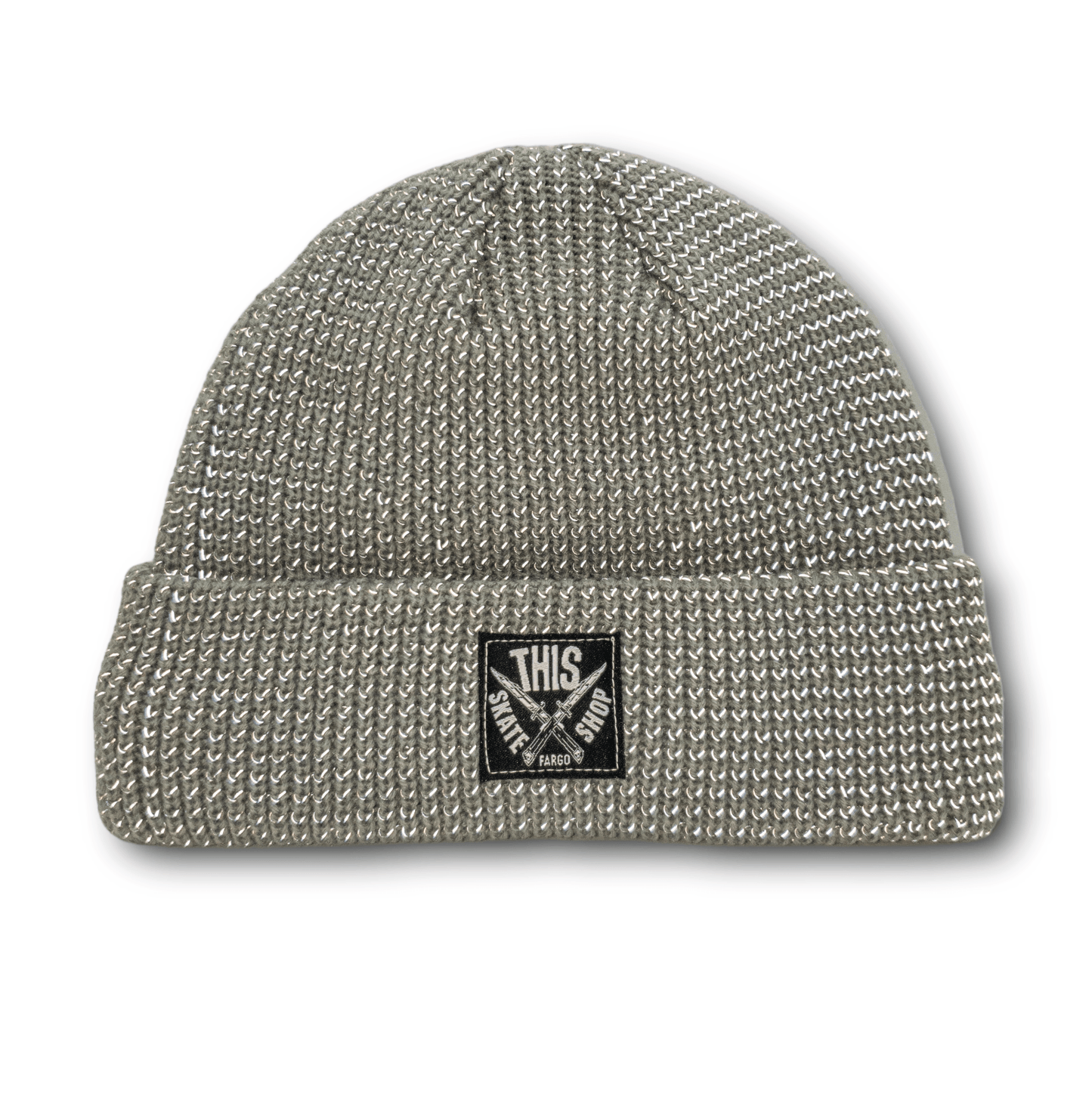 THIS Skateshop | Knit Beanie - Reflective Grey/Black Patch