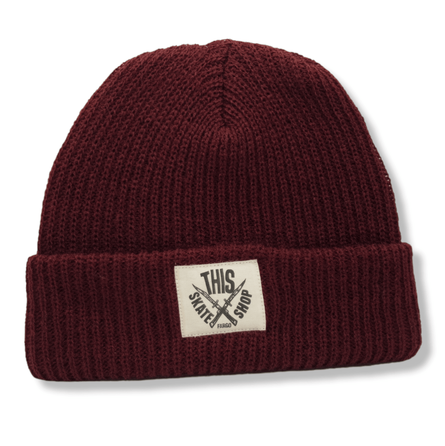 THIS Skateshop | Knit Beanie - Burgundy / White Patch