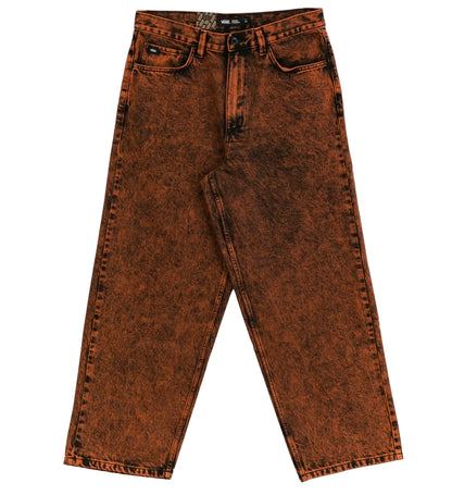 Brown acid-wash jeans on a white background