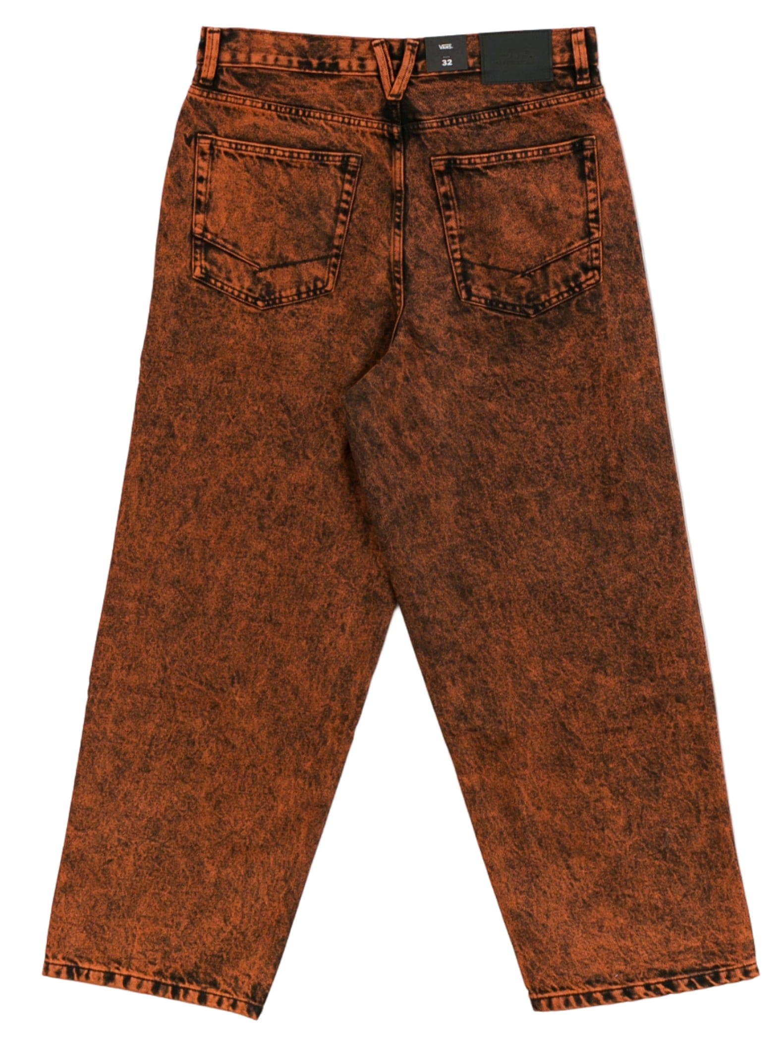 Brown acid-wash jeans on a white background