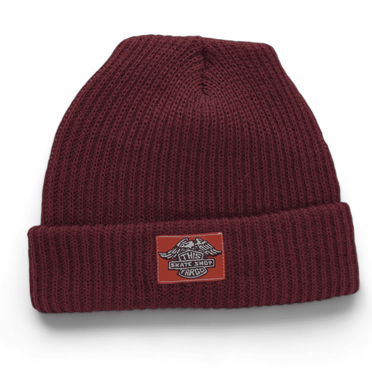 THIS Skateshop | Knit Beanie - Burgundy / Dirty Bird Patch