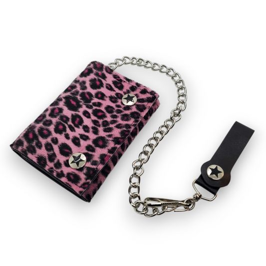Funk Plus | Chain Wallet - Fuzzy Pink Leopard