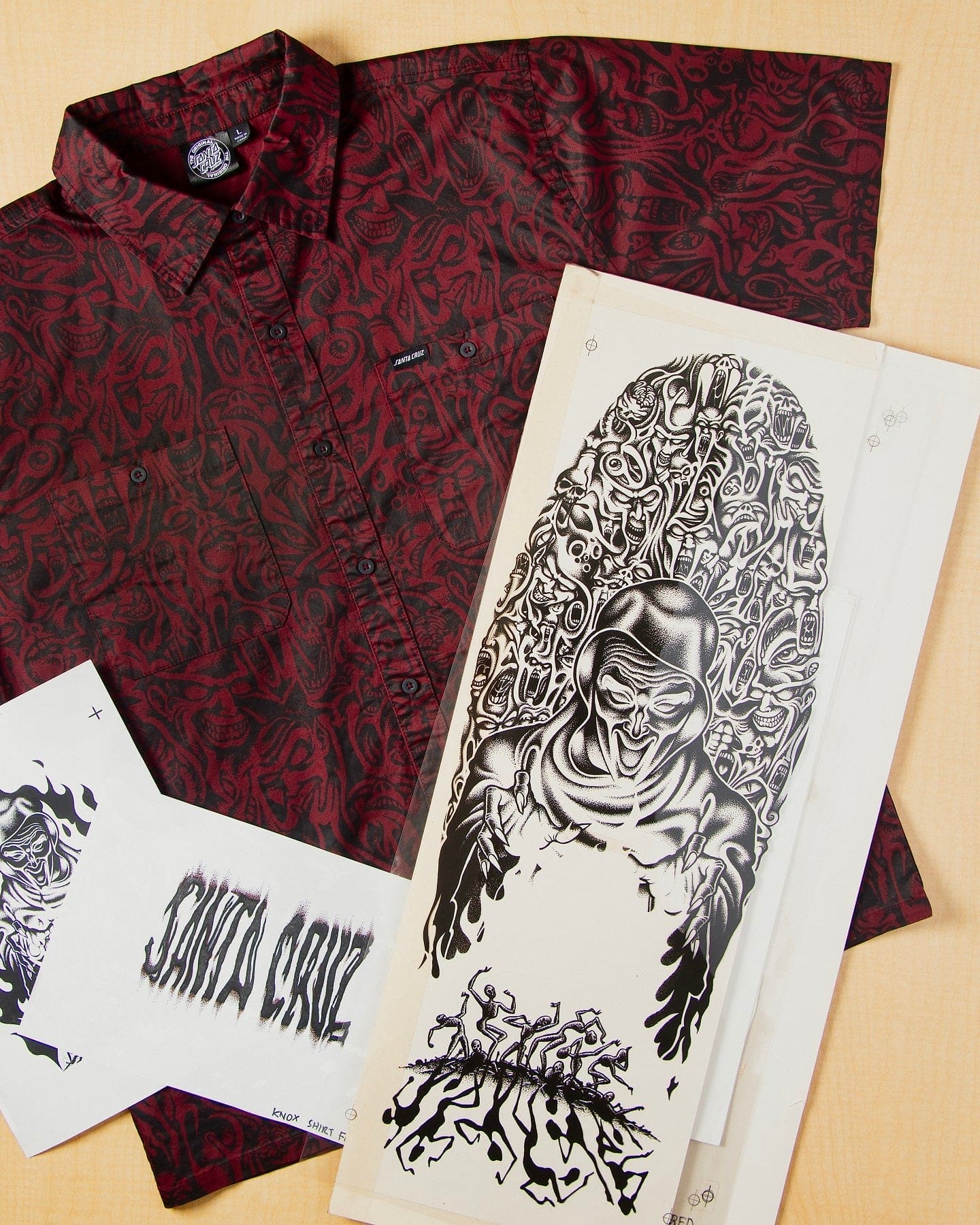 Santa Cruz | Knox Faces Button Up Shirt - Oxblood