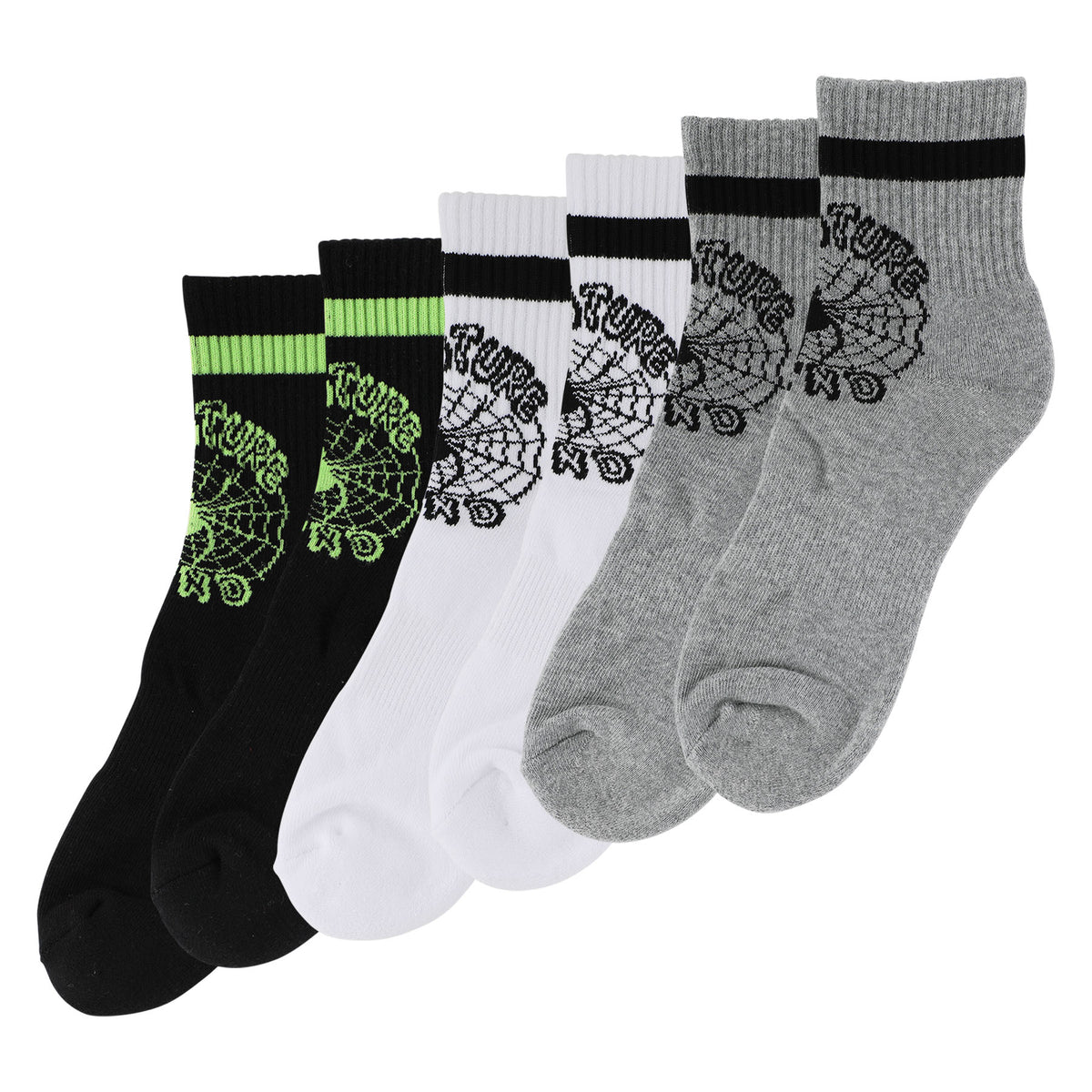 Creature | Web Quarter Crew Socks 3-Pack - Black/White/Grey