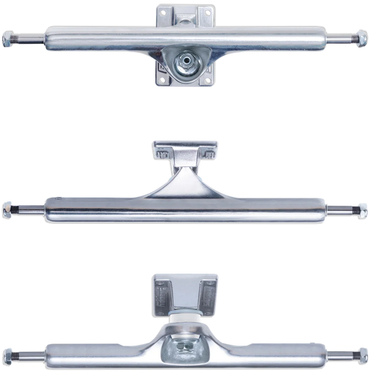 Three skateboard trucks on a white background