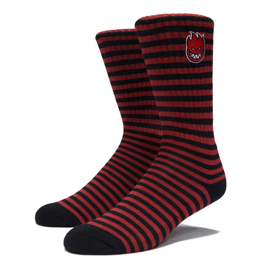 Spitfire | Big Head Fill Stripe EMB Crew Sock - Black/Dark Red