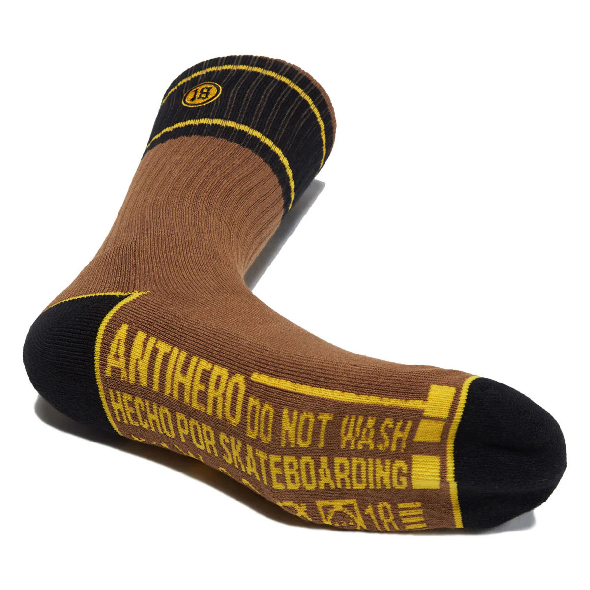 Anti-Hero | Hecho Por Skate EMB Crew Socks - Brown/Yellow/Black