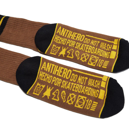 Anti-Hero | Hecho Por Skate EMB Crew Socks - Brown/Yellow/Black