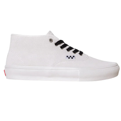 White high-top sneaker with black laces on a white background