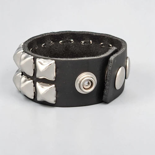 Funk Plus | Leather Two Row Pyramid Snap Bracelet