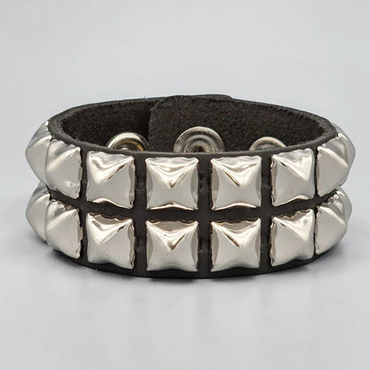 Funk Plus | Leather Two Row Pyramid Snap Bracelet