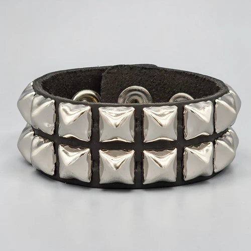 Funk Plus | Leather Two Row Pyramid Snap Bracelet