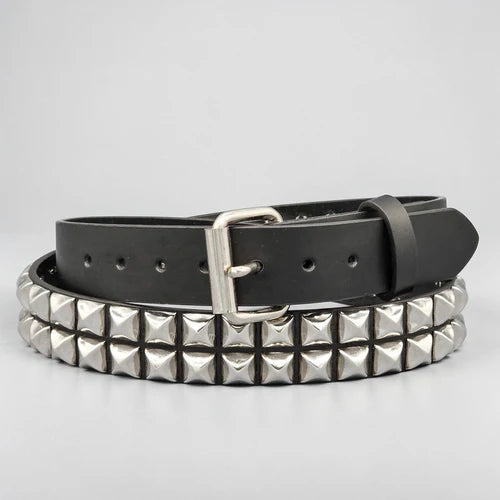 Funk Plus | 2 Row Pyramid Stud Leather Belt - Black