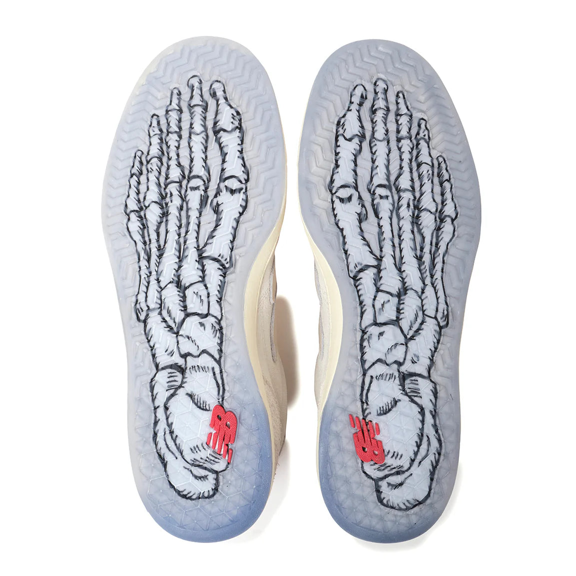 Insole with foot skeleton illustration and New Balance logo on a white background