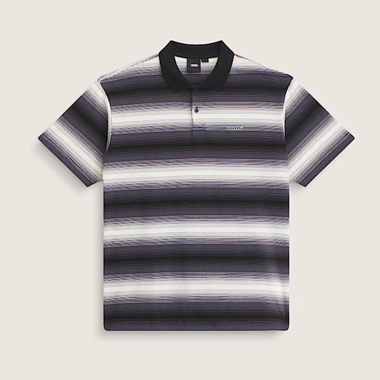 Striped polo shirt on a light beige background