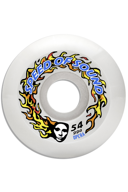 Opera | 54mm/99a Speed of Sound Fire Mask Hardline Conical Skateboard Wheels - White