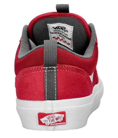 Red and gray Vans sneaker with visible branding on a white background
