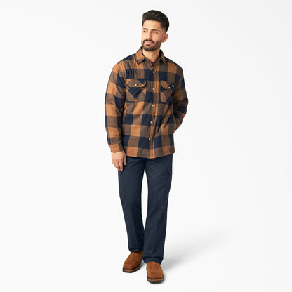 Dickies | Flannel Sherpa Lined Shacket - Brown Duck/Navy Buffalo Plaid