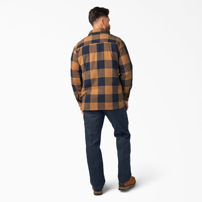 Dickies | Flannel Sherpa Lined Shacket - Brown Duck/Navy Buffalo Plaid