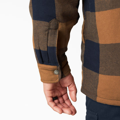 Dickies | Flannel Sherpa Lined Shacket - Brown Duck/Navy Buffalo Plaid