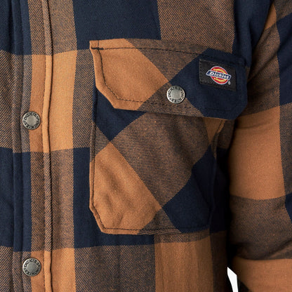 Dickies | Flannel Sherpa Lined Shacket - Brown Duck/Navy Buffalo Plaid