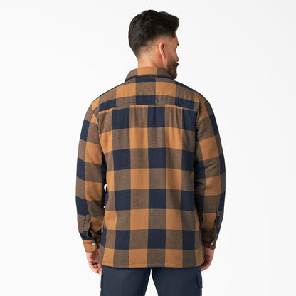 Dickies | Flannel Sherpa Lined Shacket - Brown Duck/Navy Buffalo Plaid