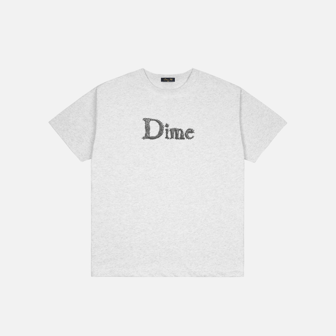 White t-shirt with 'Dime' logo on a white background