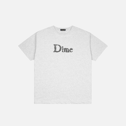 White t-shirt with 'Dime' logo on a white background