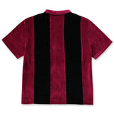 Cafe | Velour Stripe Full Zip Shirt - Burgundy/Black