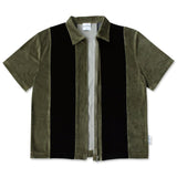 Cafe | Velour Stripe Full Zip Shirt - Olive/Black