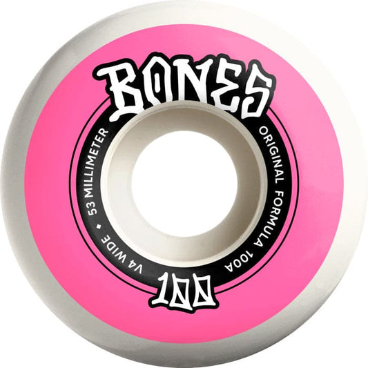 Bones | 100's - 53mm/100a Original Formula V4 Wides -  White/Pink