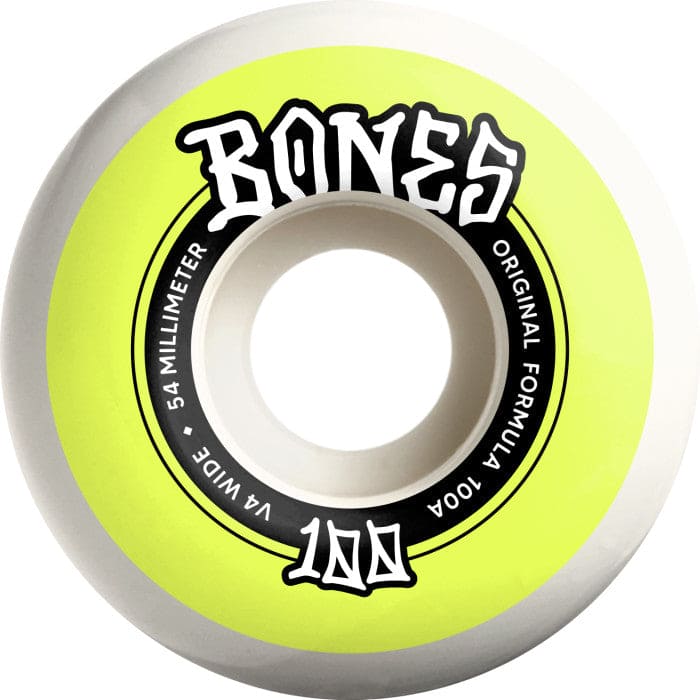 Bones | 100's - 54mm/100a Original Formula V4 Wides -  White/Yellow