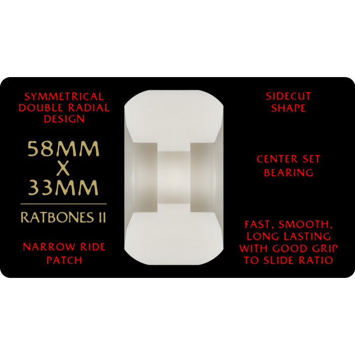 Powell Peralta | 58mm/93a 33mm Wide Dragon Formula Ratbones 2 Shape Wheels - White/Red